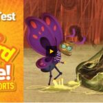 [IMAGE DESCRIPTION: screenshot of a video with a play button in the centre. The left side of the screen has text that reads “Taste Test NATIONAL GEOGRAPHIC KIDS Weird but True! Shorts”. The left side shows a cartoon of an anthropomorphized purple butterfly with facial hear and glasses and looking at a large rotting fruit which is oozing sticky goo]